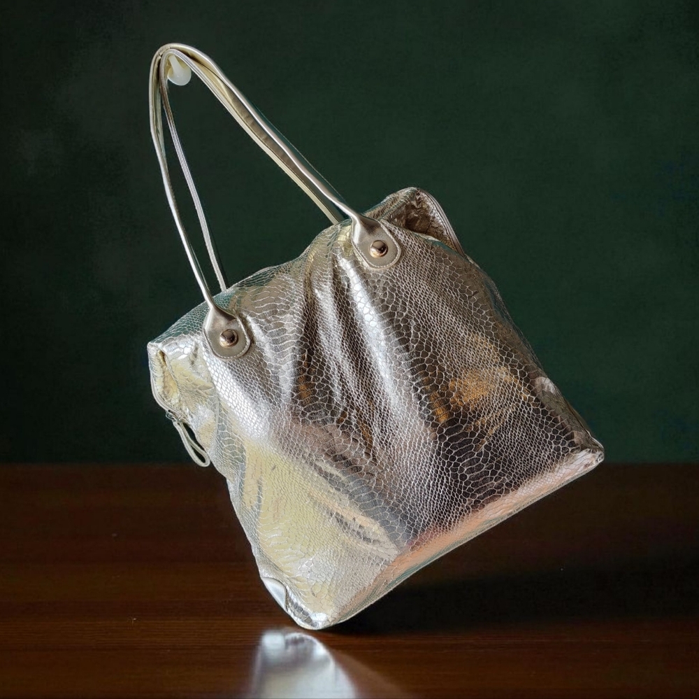 Metallic Gold Snakeskin Print Tote Bag